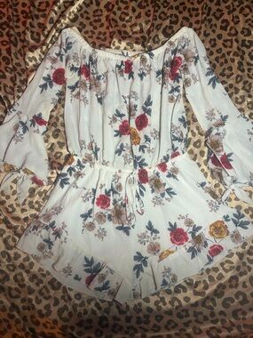⭒ floral off the shoulder romper